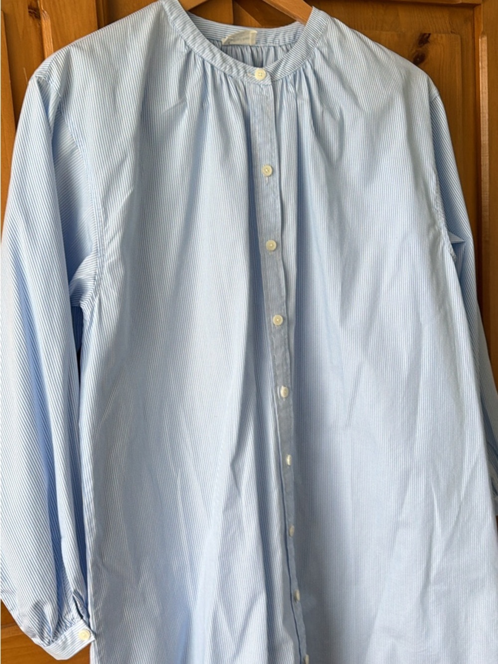 Aritzia Wilfred Light Blue Pinstripe Mandarin-Collar Shirt